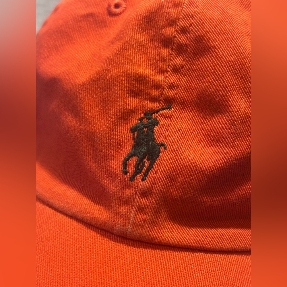 Ralph Lauren Orange Chino Embroidered Baseball Cap w/ Green Pony Logo - Picture 8 of 9